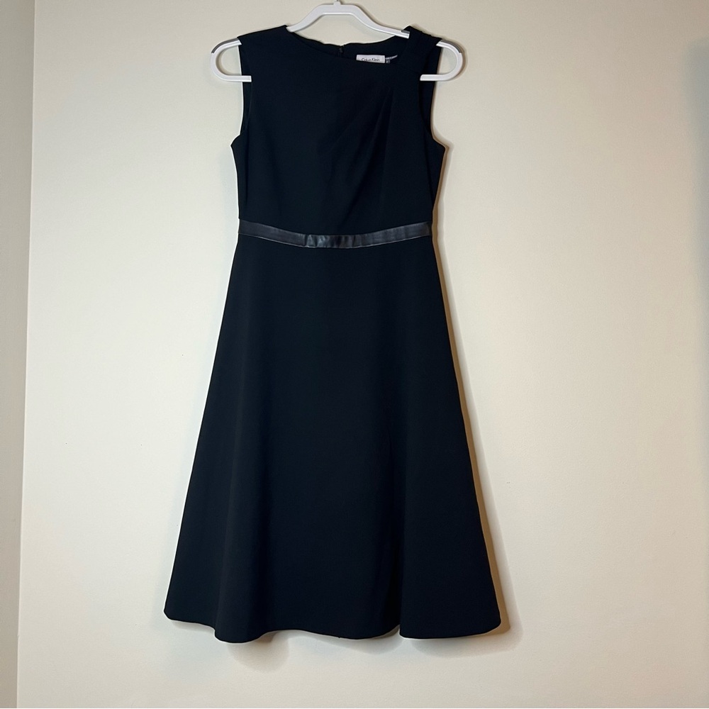 Calvin Klein black a-line dress asymmetric rouched top zip back women's 4